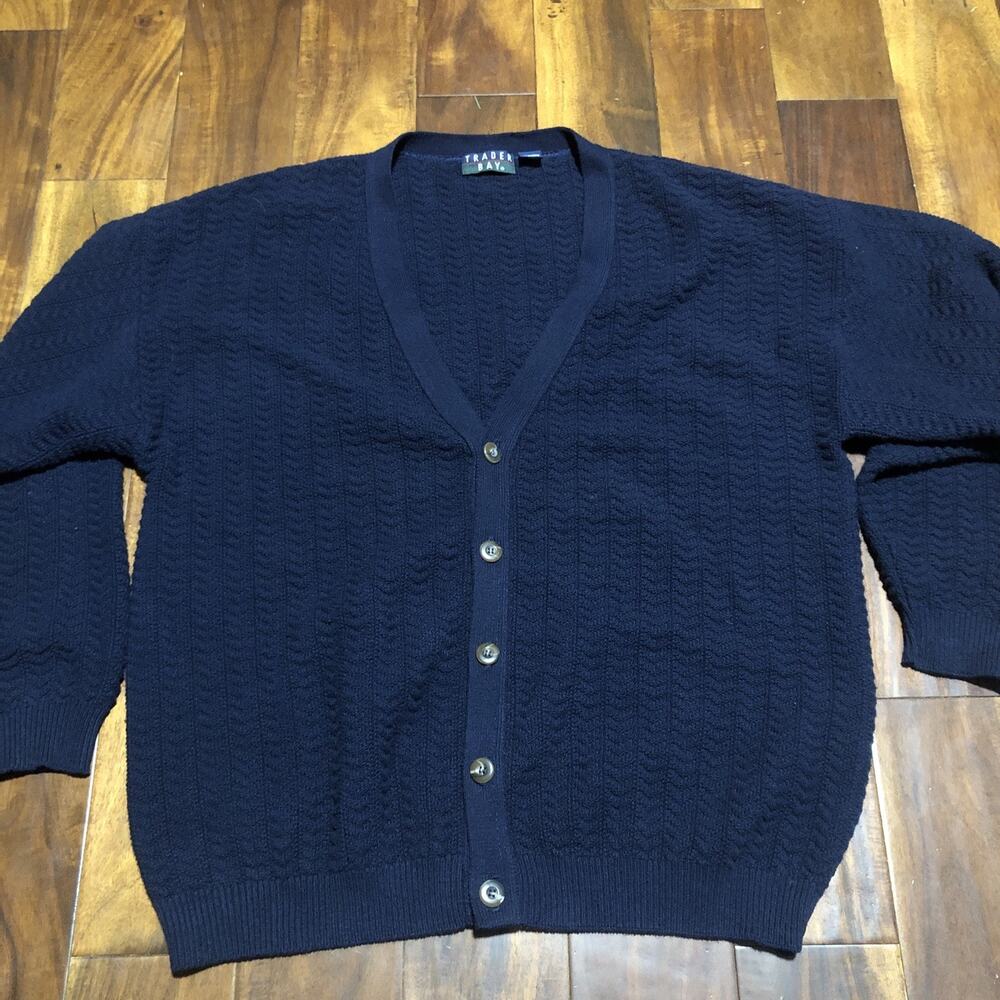 Vintage Trader Bay Gray Cardigan Sweater Men's Size XL Chunky Cotton 90s Grandpa